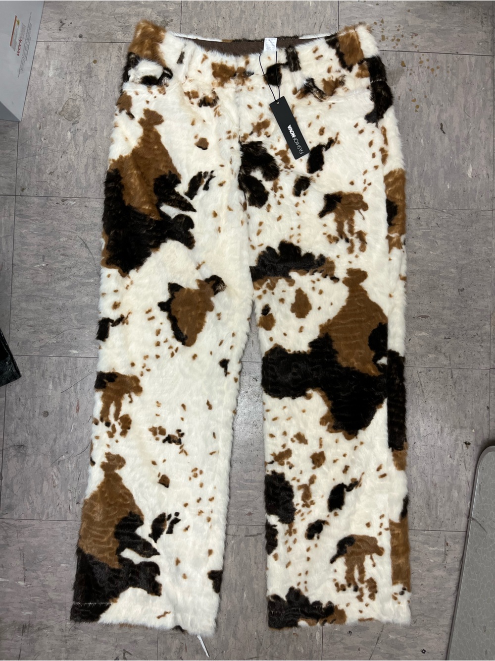 Fashion Nova Faux Fur Wide Leg Jeans - White, Brown & Black